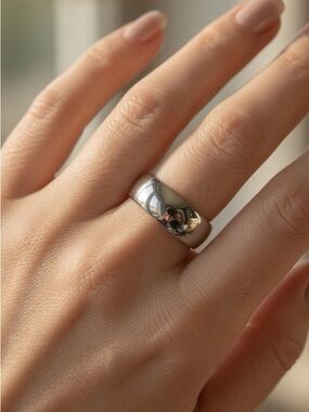 Silver Wide Dome Band Ring Hypoallergenic Minimalist Modern 9mm